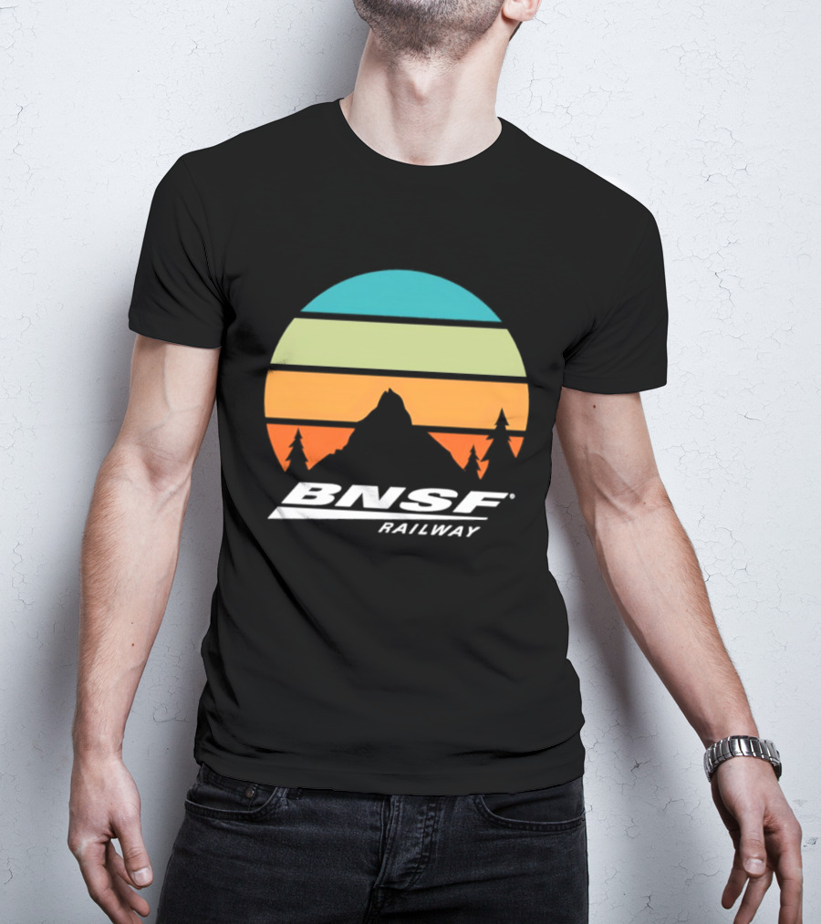 BNSF Railway Mountain Landscape Retro Sunset T-Shirt