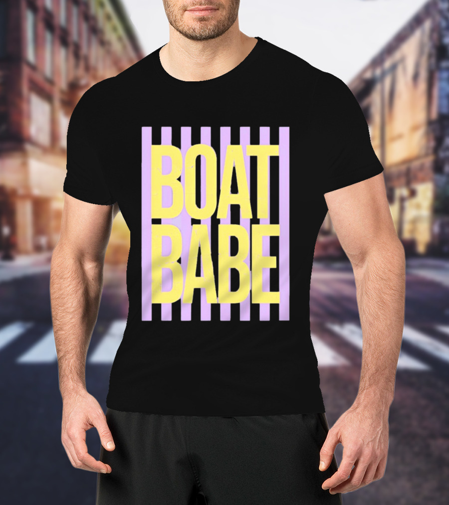 Boat Babe Distressed Striped Nautical Violet Yellow Letters T-Shirt