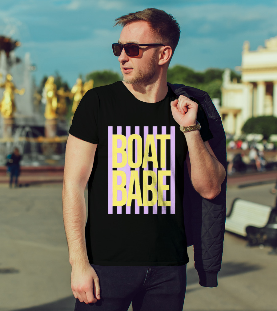 Boat Babe Distressed Striped Nautical Violet Yellow Letters T-Shirt