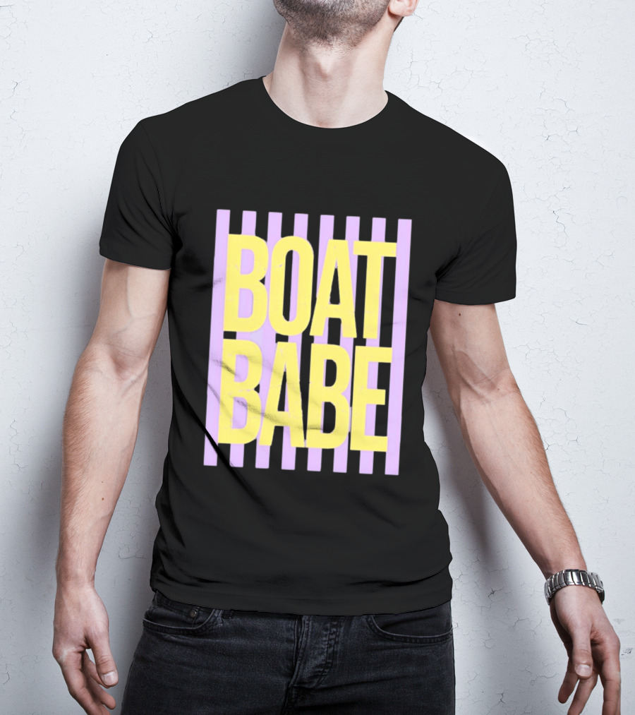 Boat Babe Distressed Striped Nautical Violet Yellow Letters T-Shirt