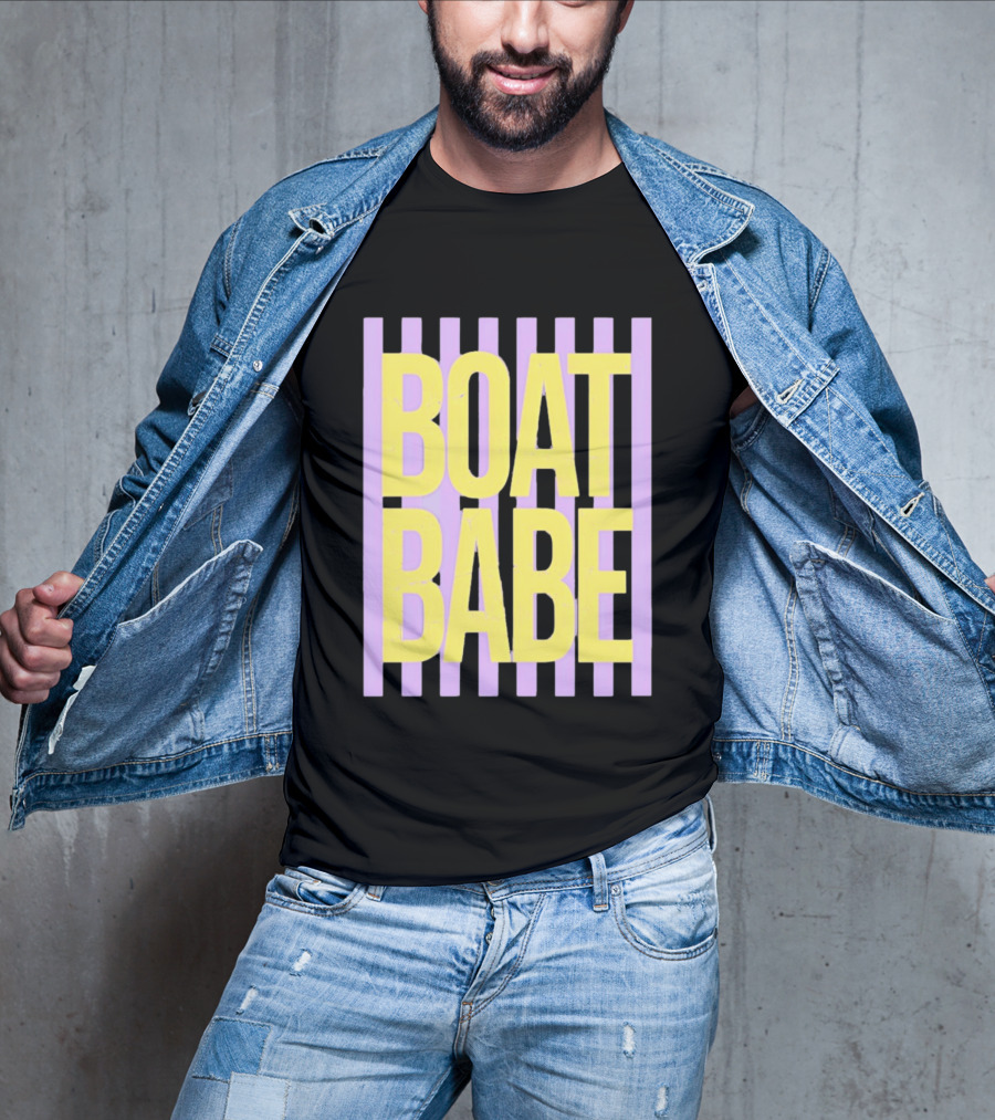 Boat Babe Distressed Striped Nautical Violet Yellow Letters T-Shirt