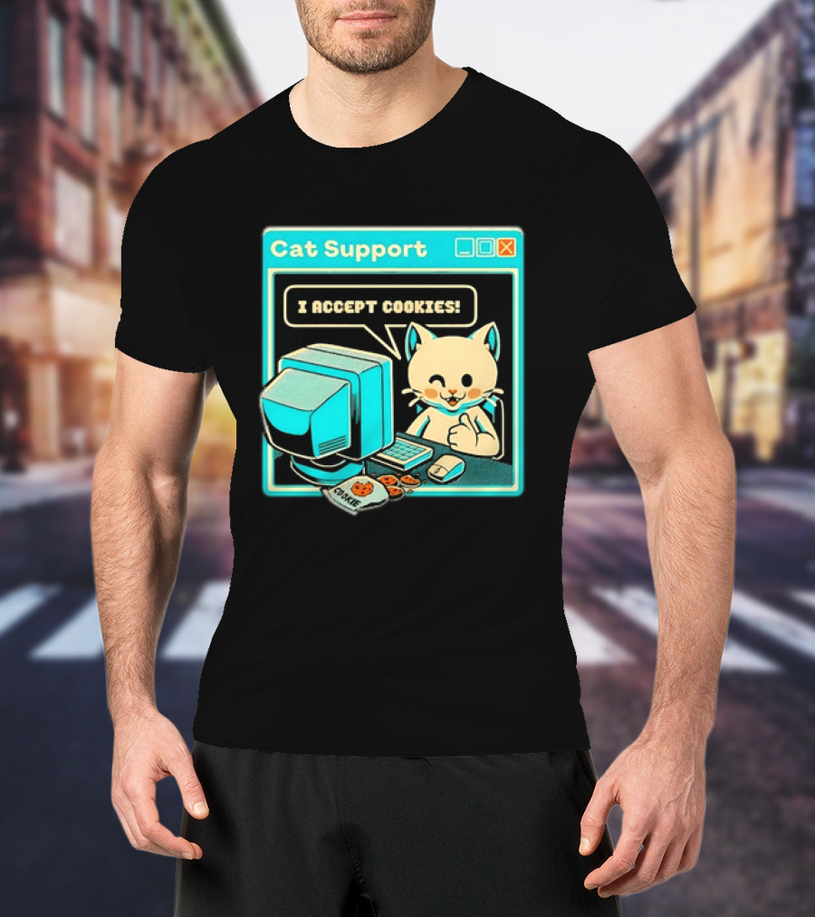 Cat Support I Accept Cookies Computer Cartoon Comic T-Shirt