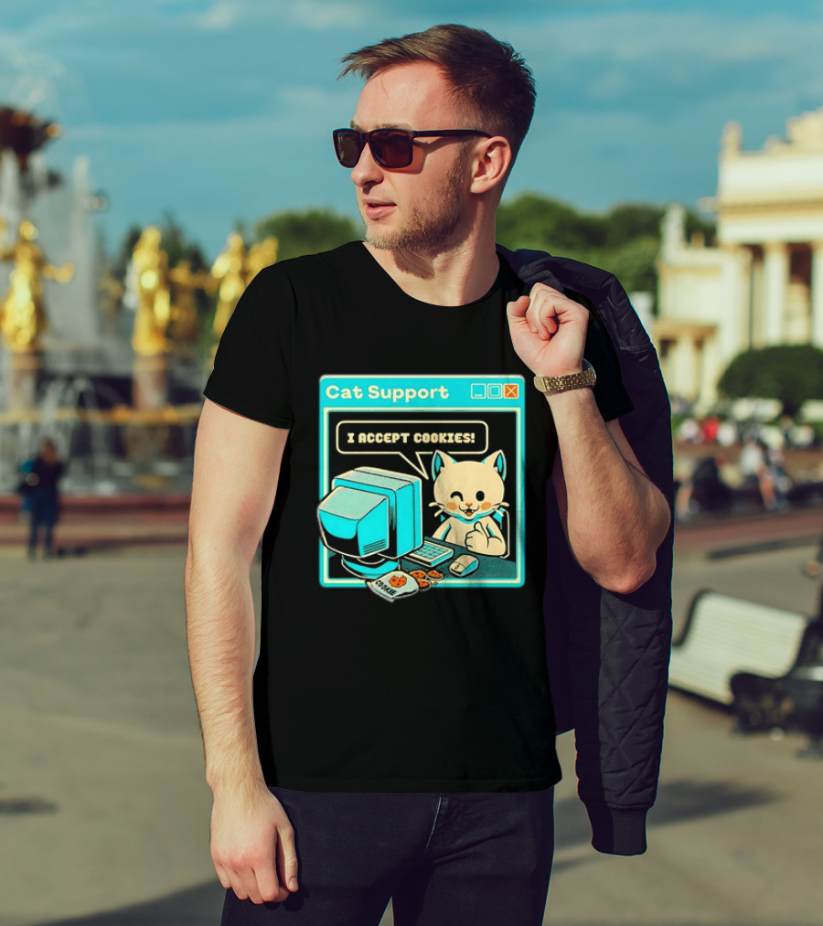 Cat Support I Accept Cookies Computer Cartoon Comic T-Shirt
