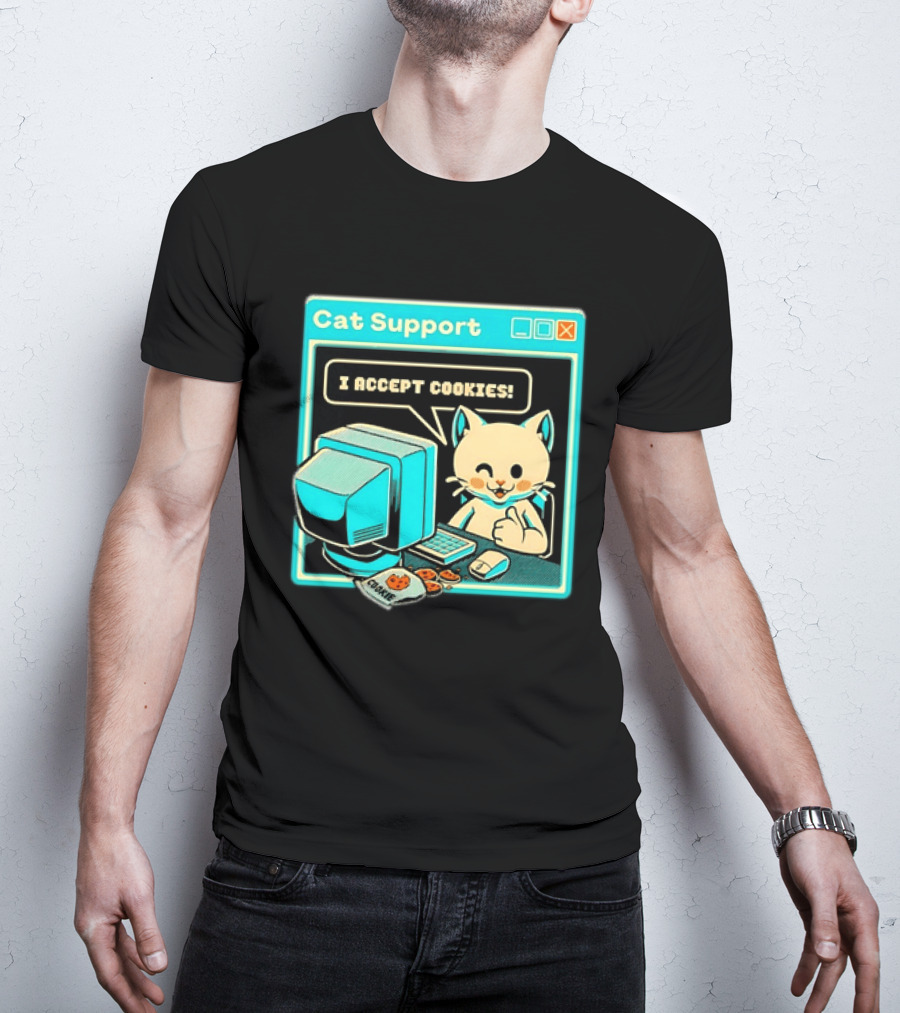 Cat Support I Accept Cookies Computer Cartoon Comic T-Shirt