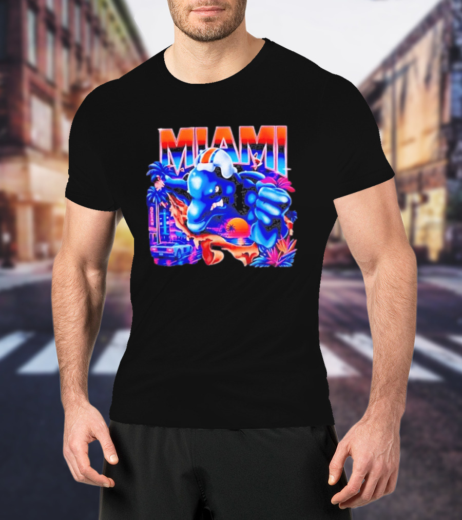 Miami Dolphins Rare Nutmeg Vintage Neon Miami Vice T-Shirt