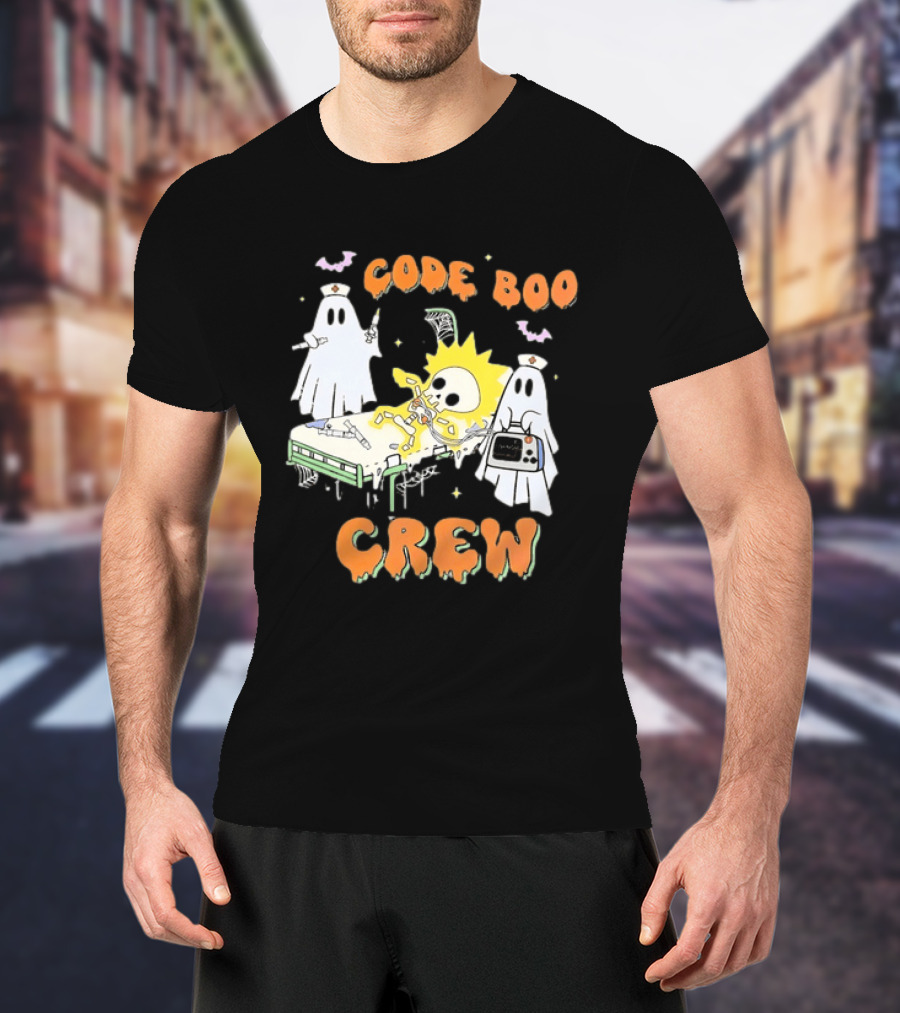 Code Boo Crew Halloween Ghost Nurse Skeleton Scene T-Shirt