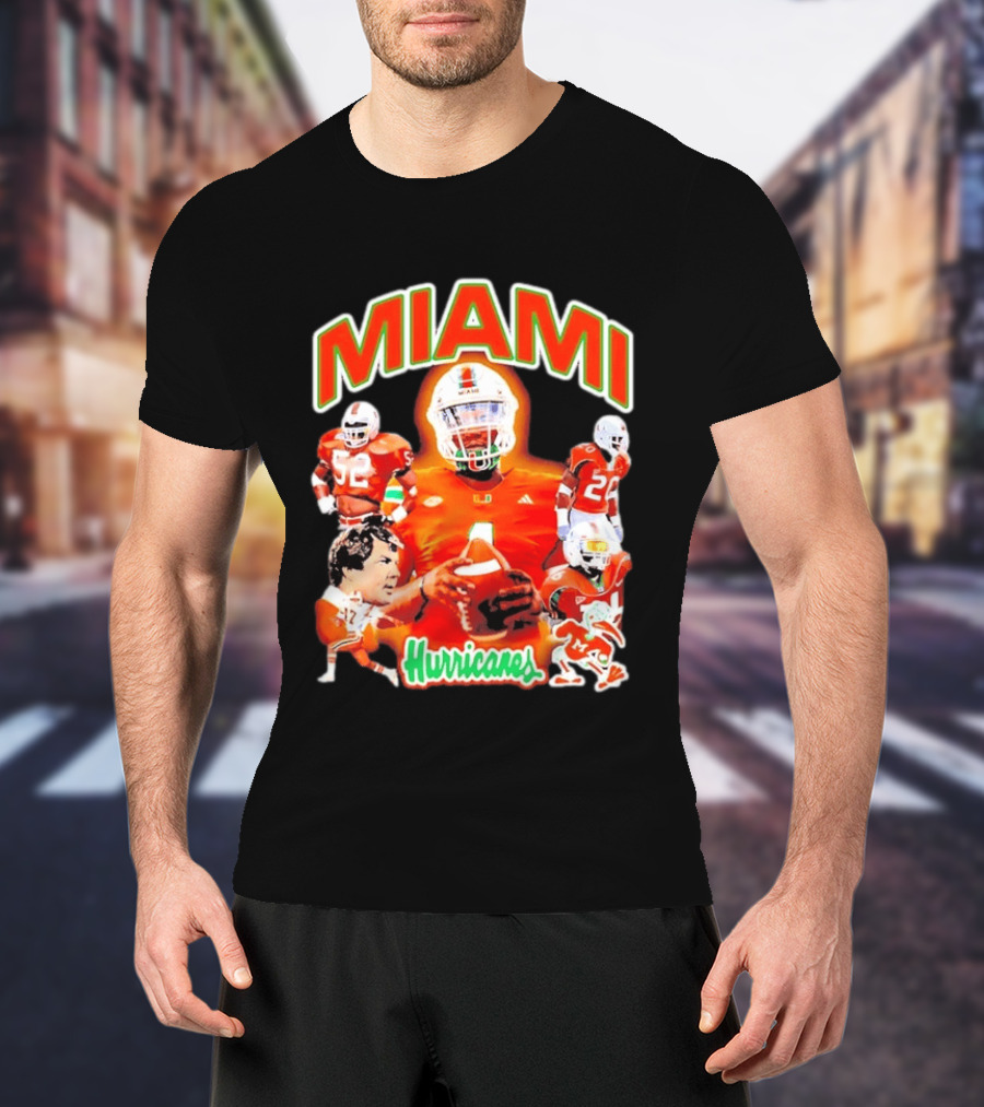 Miami Hurricanes Football Players Collage With Iconic Team Spirit T-Shirt