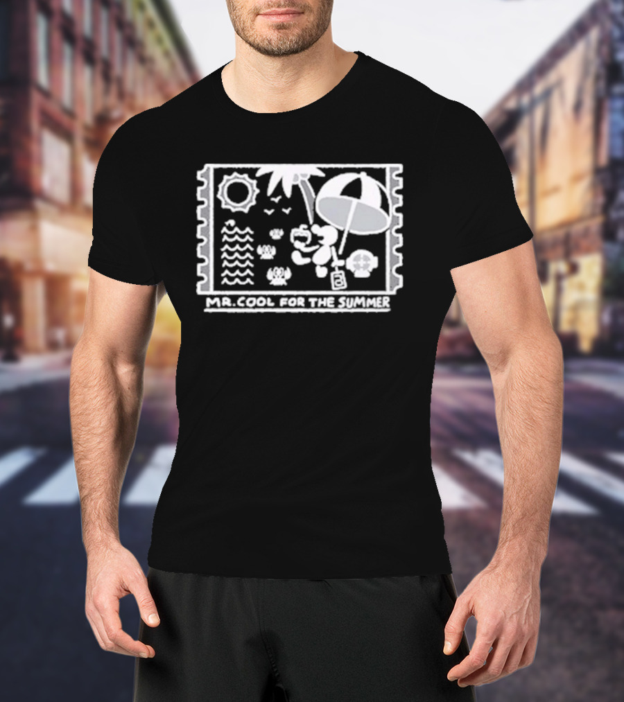 Mr. Cool For The Summer Beach Vibes Stamp Palm Tree Umbrella Sun T-Shirt