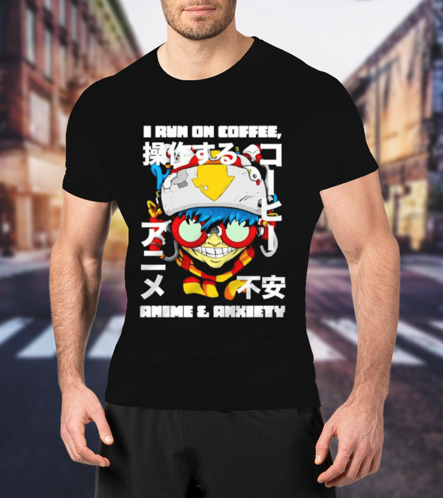 I Run On Coffee Anime And Anxiety Colorful T-Shirt