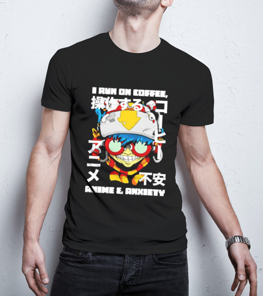 I Run On Coffee Anime And Anxiety Colorful T-Shirt