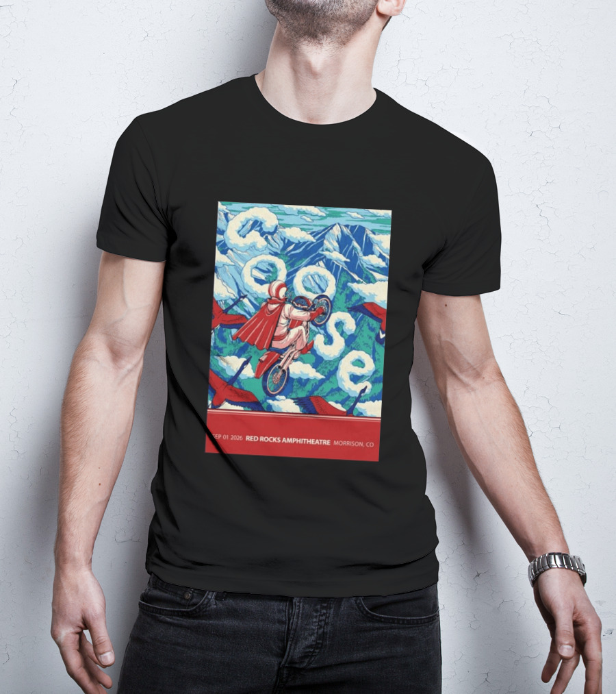 Sep 01 2026 Goose Red Rocks Amphitheatre Morrison CO Tour Motorcycle And Birds T-Shirt