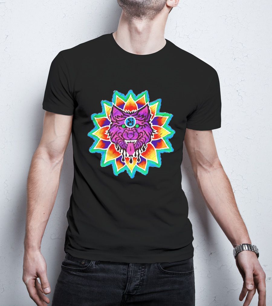 Sj Wolf Mandala Psychedelic Tribal Vivid T-Shirt