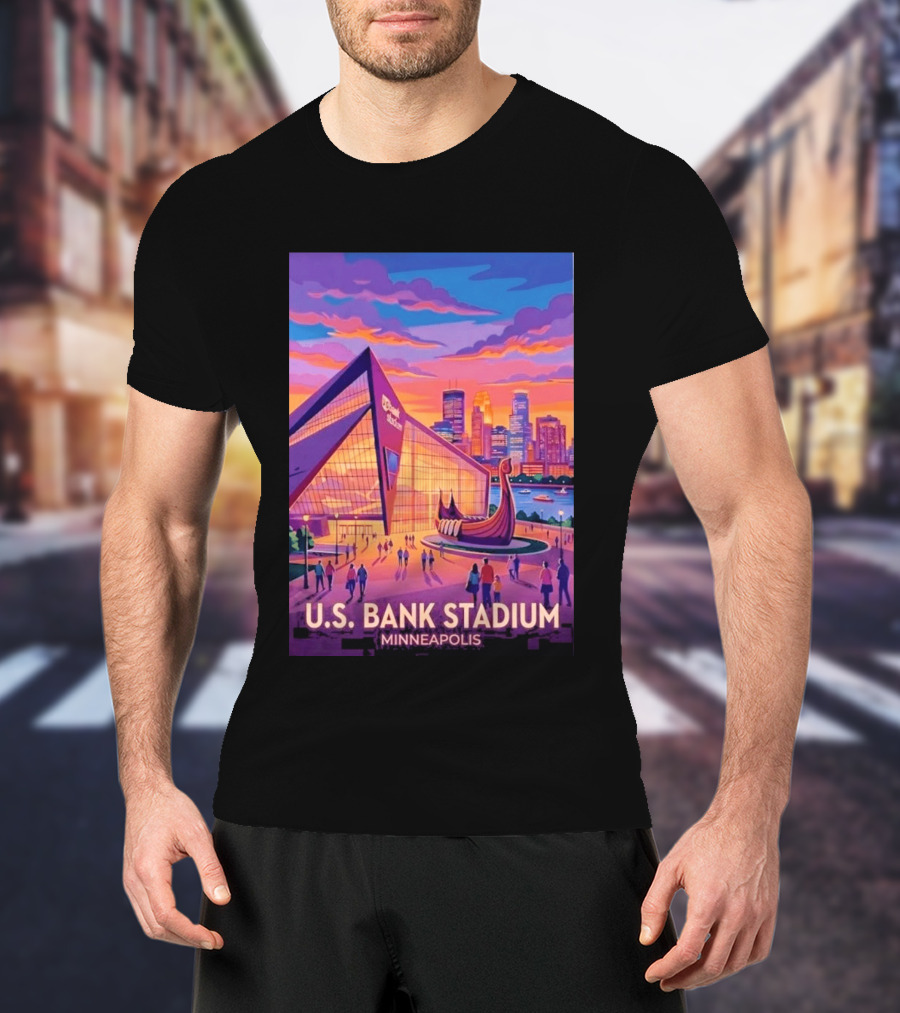U.S. Bank Stadium Minneapolis Skyline Viking Boat Minnesota T-Shirt