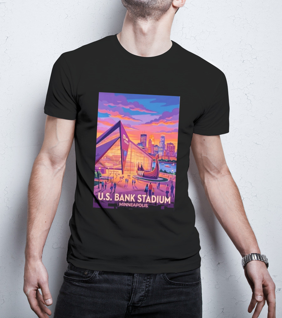 U.S. Bank Stadium Minneapolis Skyline Viking Boat Minnesota T-Shirt