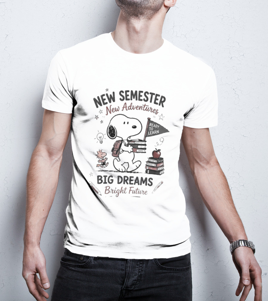 Snoopy New Semester New Adventures Big Dreams Bright Future Peanuts Comic Strip T-Shirt