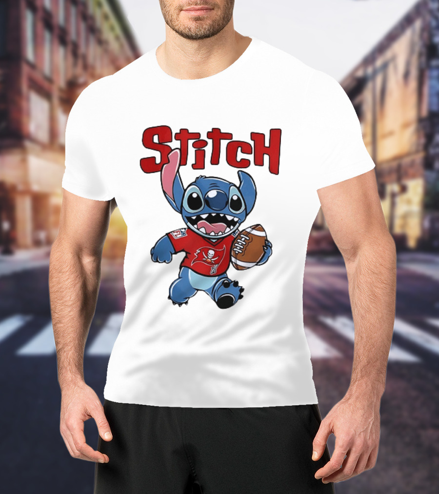Stitch Tampa Bay Buccaneers Football Character Wearing Team Jersey T-Shirt