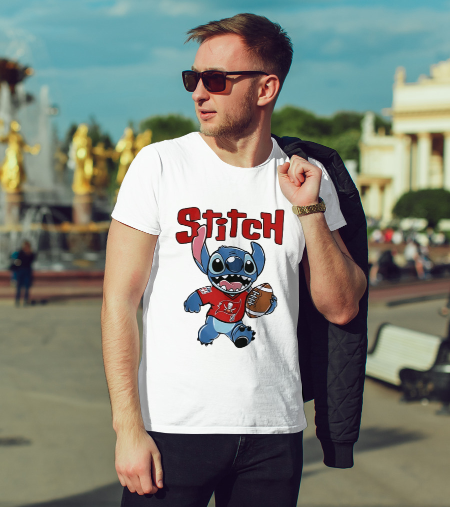 Stitch Tampa Bay Buccaneers Football Character Wearing Team Jersey T-Shirt