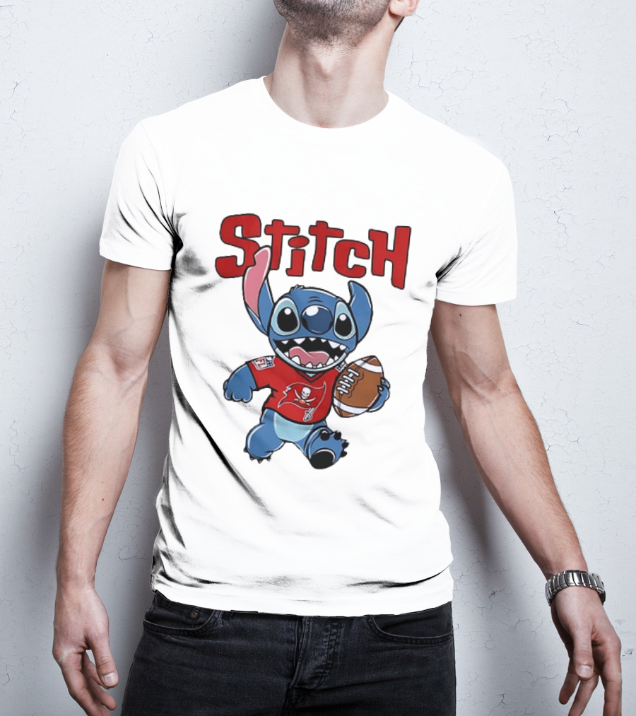 Stitch Tampa Bay Buccaneers Football Character Wearing Team Jersey T-Shirt