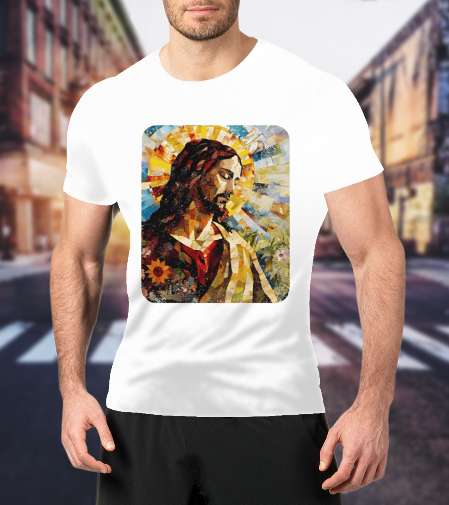 Jesus Christ Mosaic Sunflower Christian Religious T-Shirt