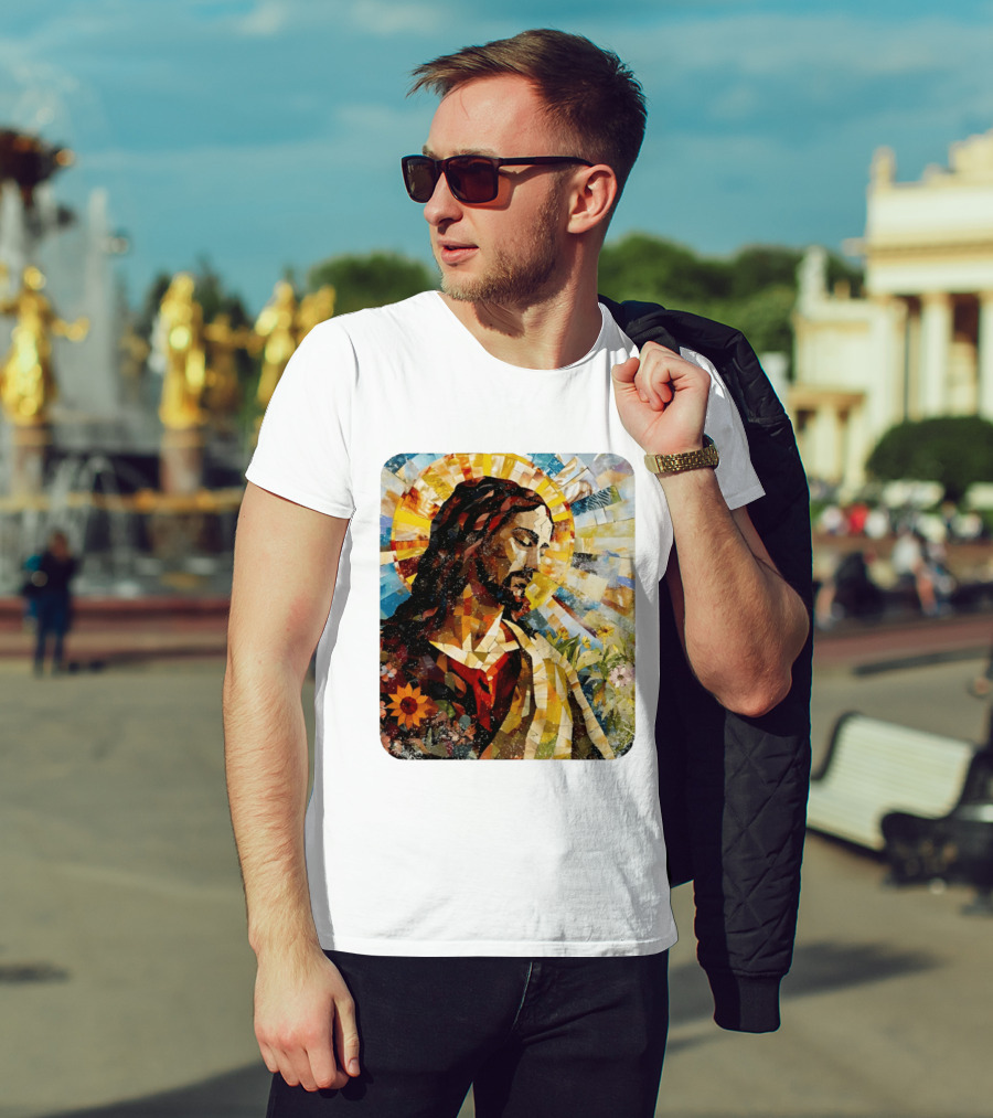 Jesus Christ Mosaic Sunflower Christian Religious T-Shirt