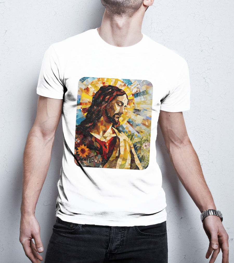 Jesus Christ Mosaic Sunflower Christian Religious T-Shirt