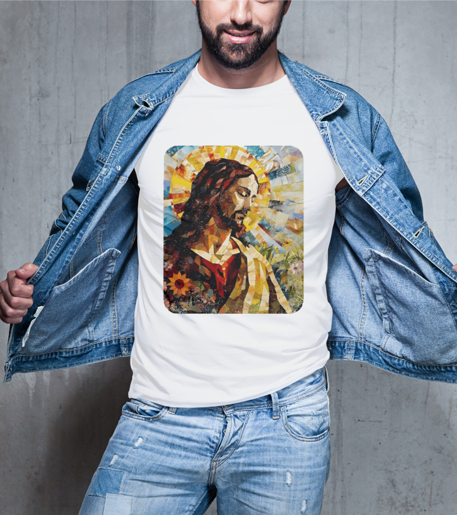 Jesus Christ Mosaic Sunflower Christian Religious T-Shirt
