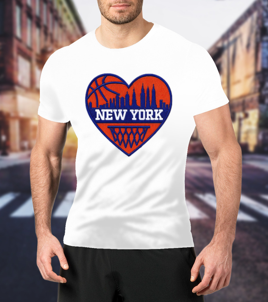 New York Knicks Heart Skyline Basketball Hoop T-Shirt