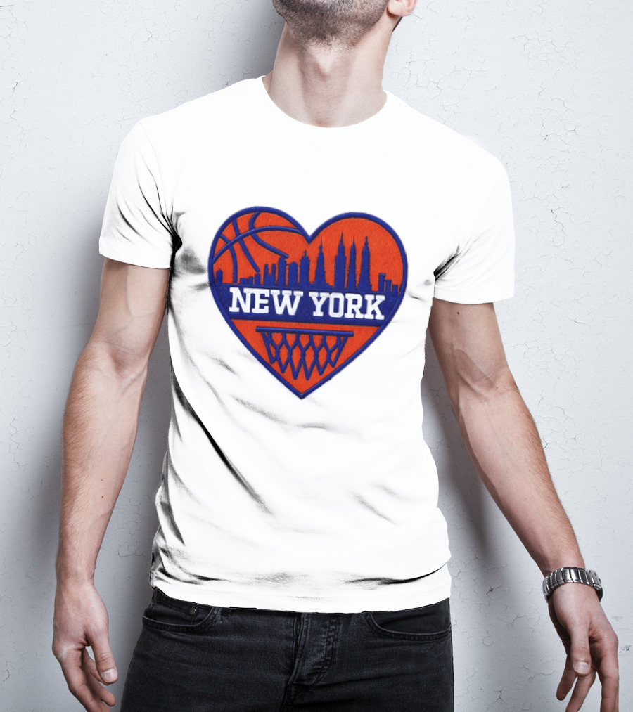 New York Knicks Heart Skyline Basketball Hoop T-Shirt