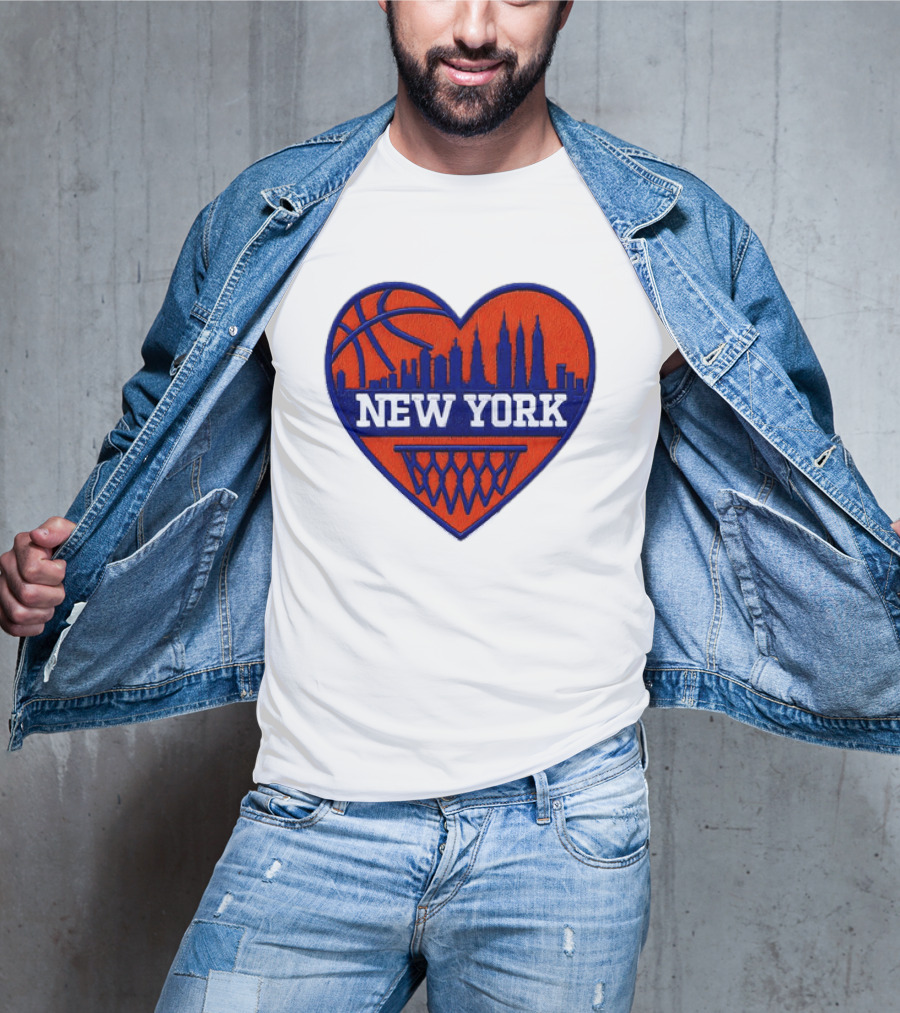 New York Knicks Heart Skyline Basketball Hoop T-Shirt