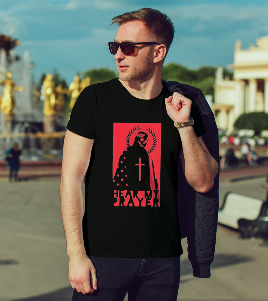 Hear My Prayer Skull Reaper Cross Halo Laural Wreath T-Shirt