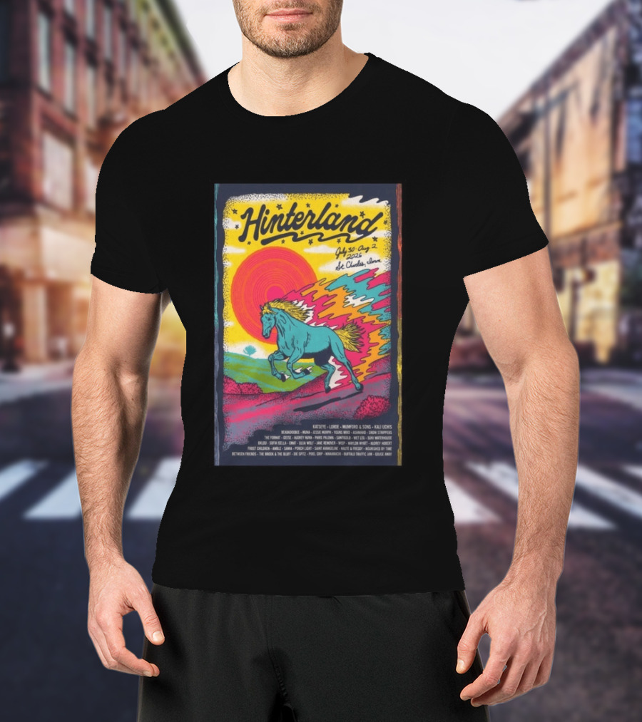 Hinterland Music Festival 2026 St. Charles Iowa July 30 August 2 Lineup Kaleidoscopic Horse T-Shirt