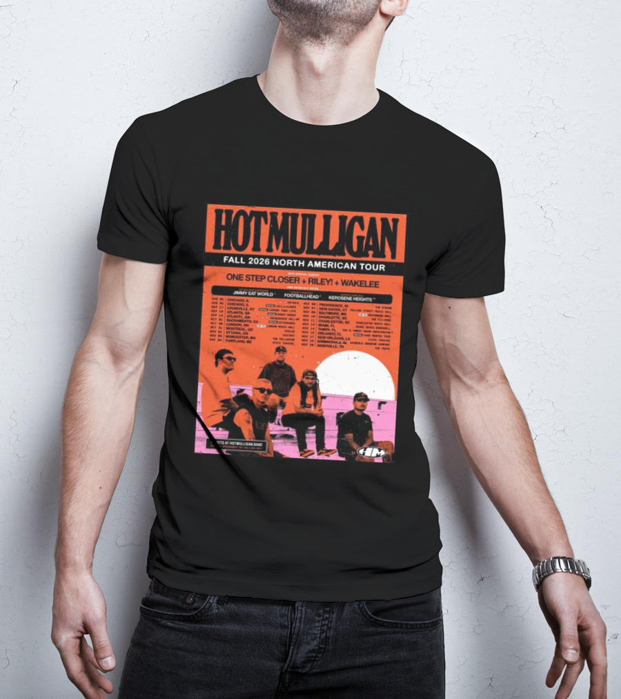 Hot Mulligan Fall 2026 Tour Dates With One Step Closer Riley Wakelee Jimmy Eat World Footballhead Kerosene Heights T-Shirt