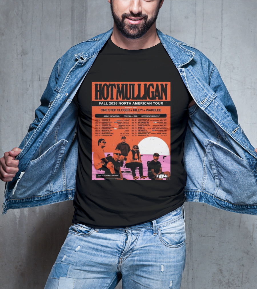 Hot Mulligan Fall 2026 Tour Dates With One Step Closer Riley Wakelee Jimmy Eat World Footballhead Kerosene Heights T-Shirt