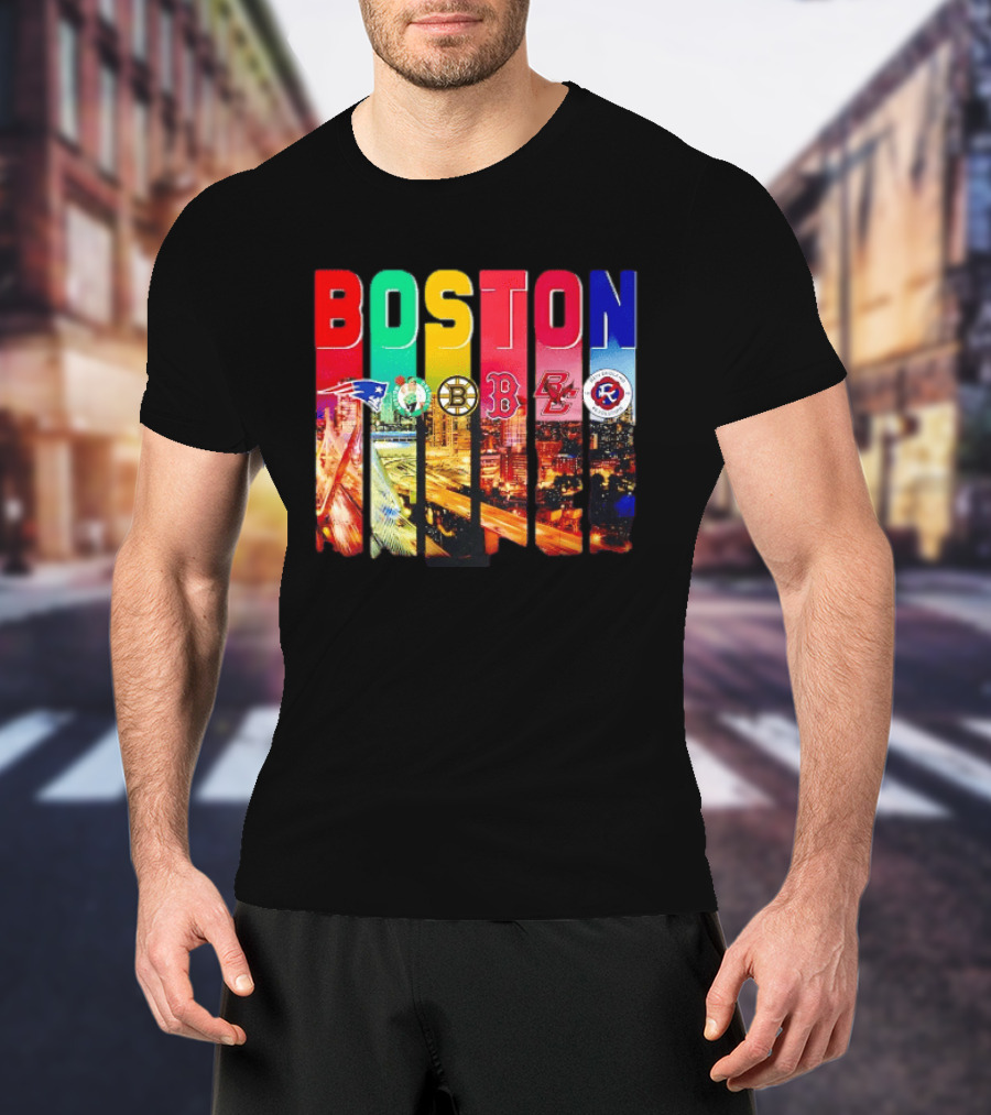Boston Sports Patriots Celtics Bruins Red Sox BC Revolution Team Logos T-Shirt