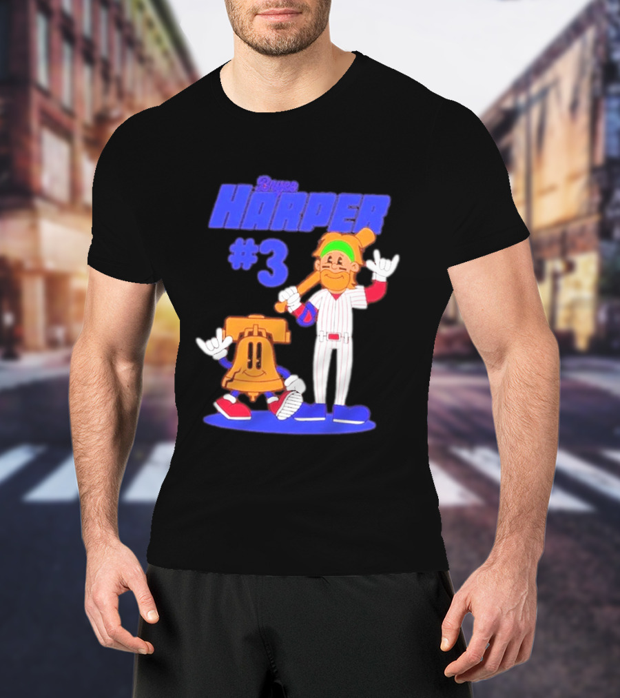 Bryce Harper #3 Philadelphia Phillies Cartoon Player And Liberty Bell T-Shirt