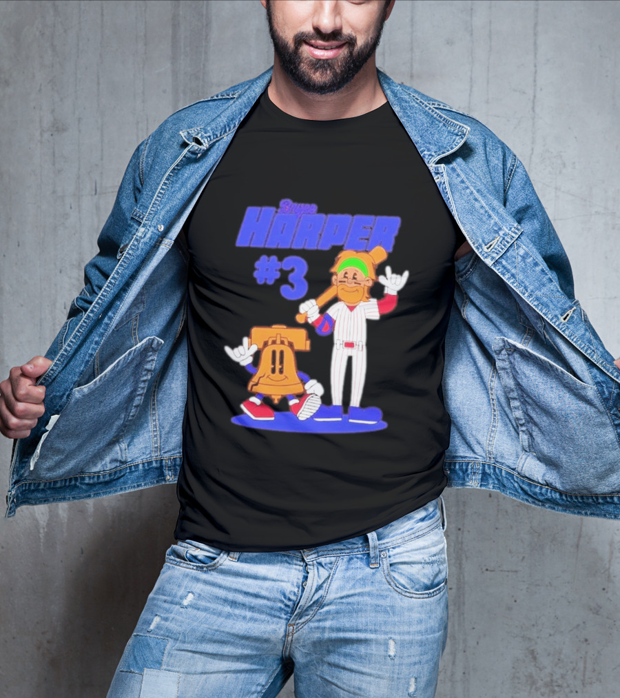 Bryce Harper #3 Philadelphia Phillies Cartoon Player And Liberty Bell T-Shirt