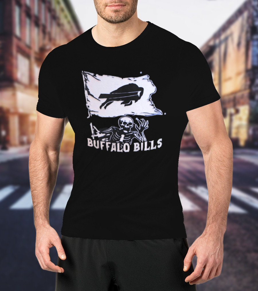 Buffalo Bills Skeleton Flag Football NFL Team Spirit T-Shirt