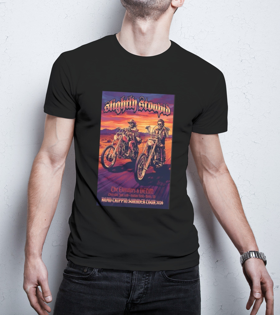 Slightly Stoopid Road Trippin Summer Tour 2026 The Elovaters DENM Boise Thursday July 30 Outlaw Field T-Shirt