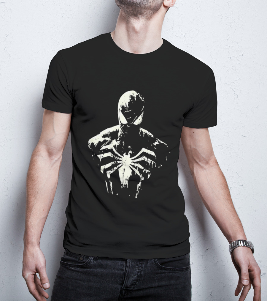 Spider Man Marvel Superhero White Symbol On Black T-Shirt