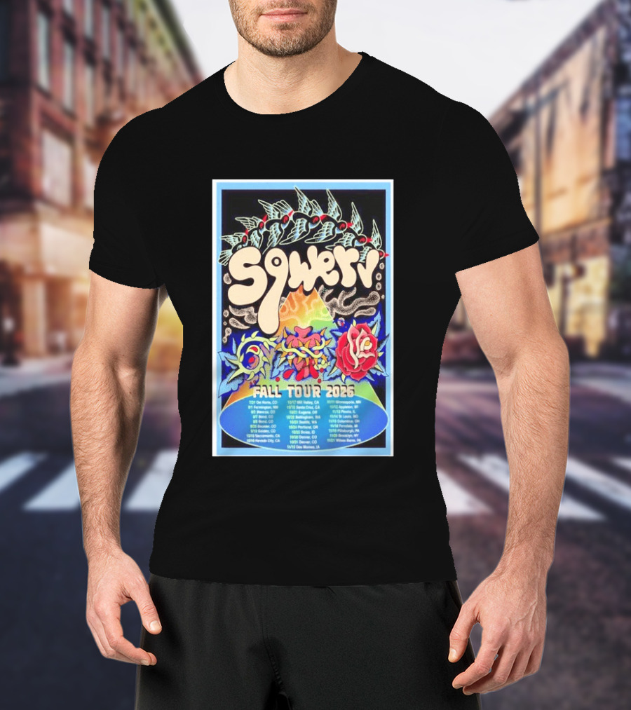 Squeaky Fall Tour 2026 Psychedelic With Rose And Leaf T-Shirt