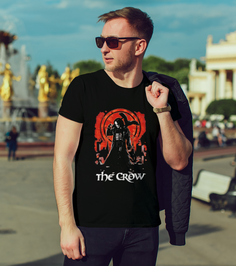 The Crow Brandon Lee Gothic Movie Iconic Dark Aesthetic With Red T-Shirt