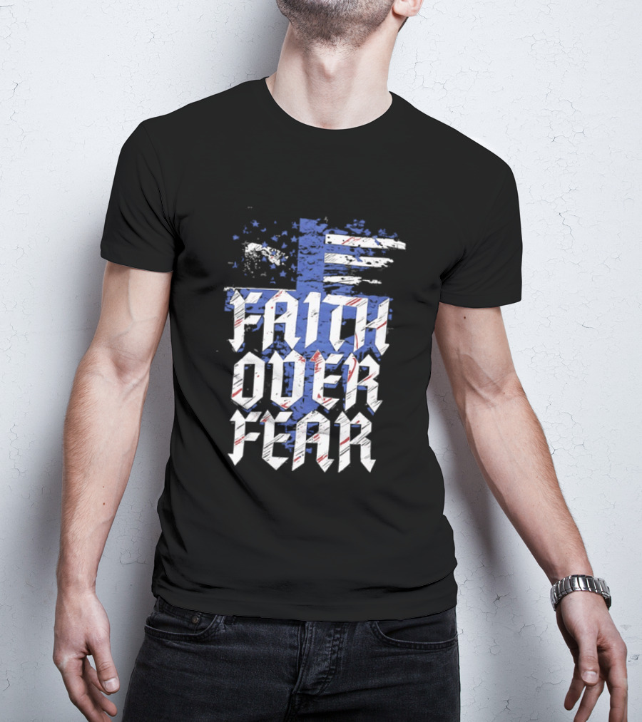 Faith Over Fear Distressed American Flag Cross T-Shirt