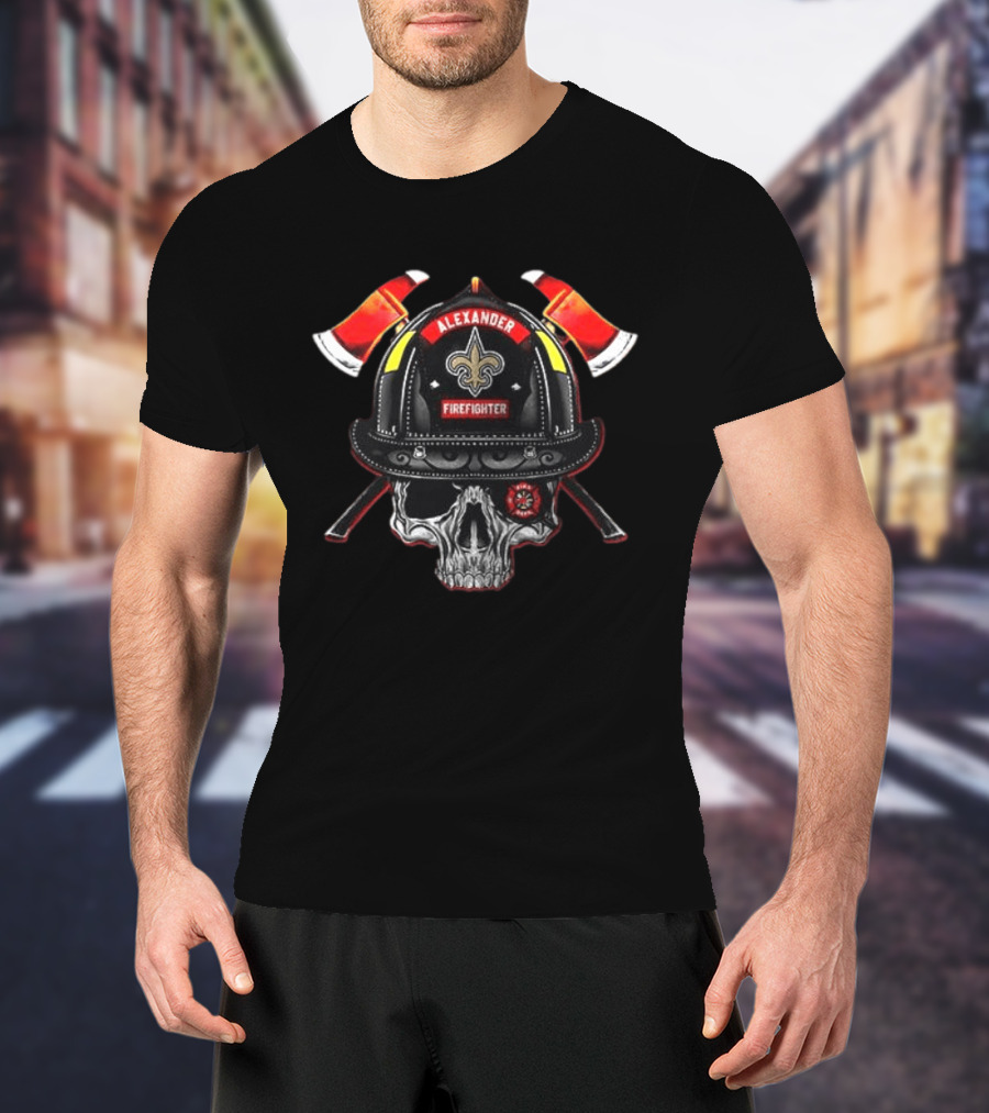 New Orleans Saints Alexander Firefighter Skull Helmet Axes T-Shirt