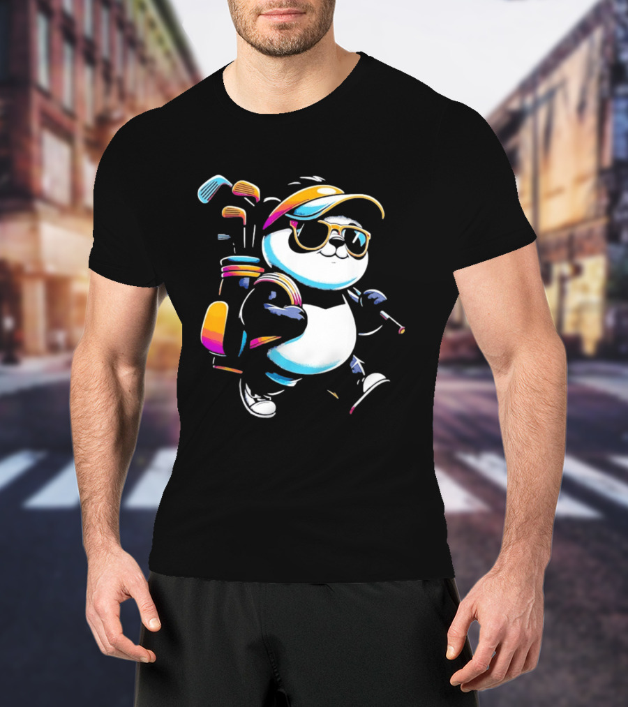 Panda Golfer Sunglasses Golf Bag Vibrant Club T-Shirt