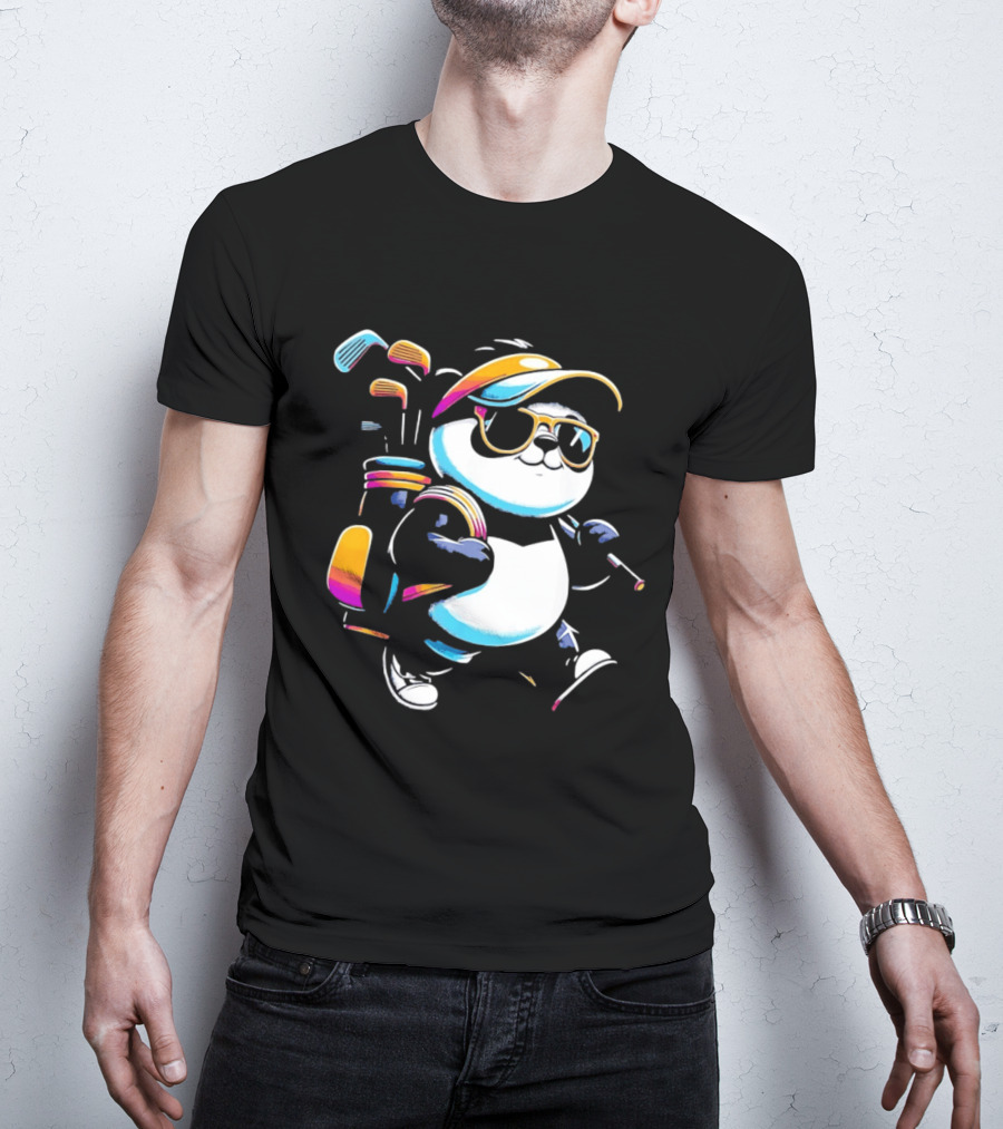 Panda Golfer Sunglasses Golf Bag Vibrant Club T-Shirt