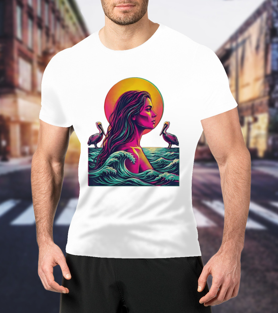 Gulf Coast Sunset Pelican Waves Woman T-Shirt
