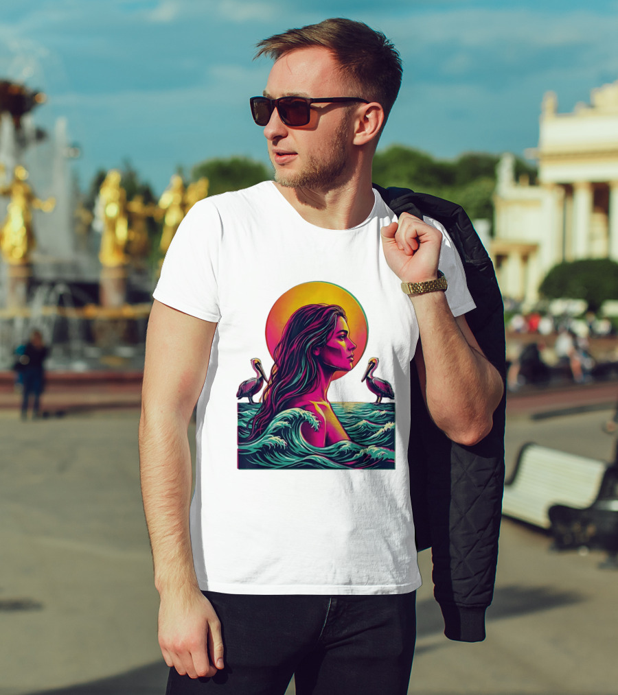 Gulf Coast Sunset Pelican Waves Woman T-Shirt