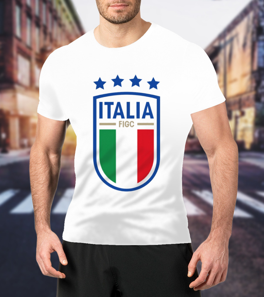 Italia FIGC Emblem Four Stars Badge Green White Red T-Shirt