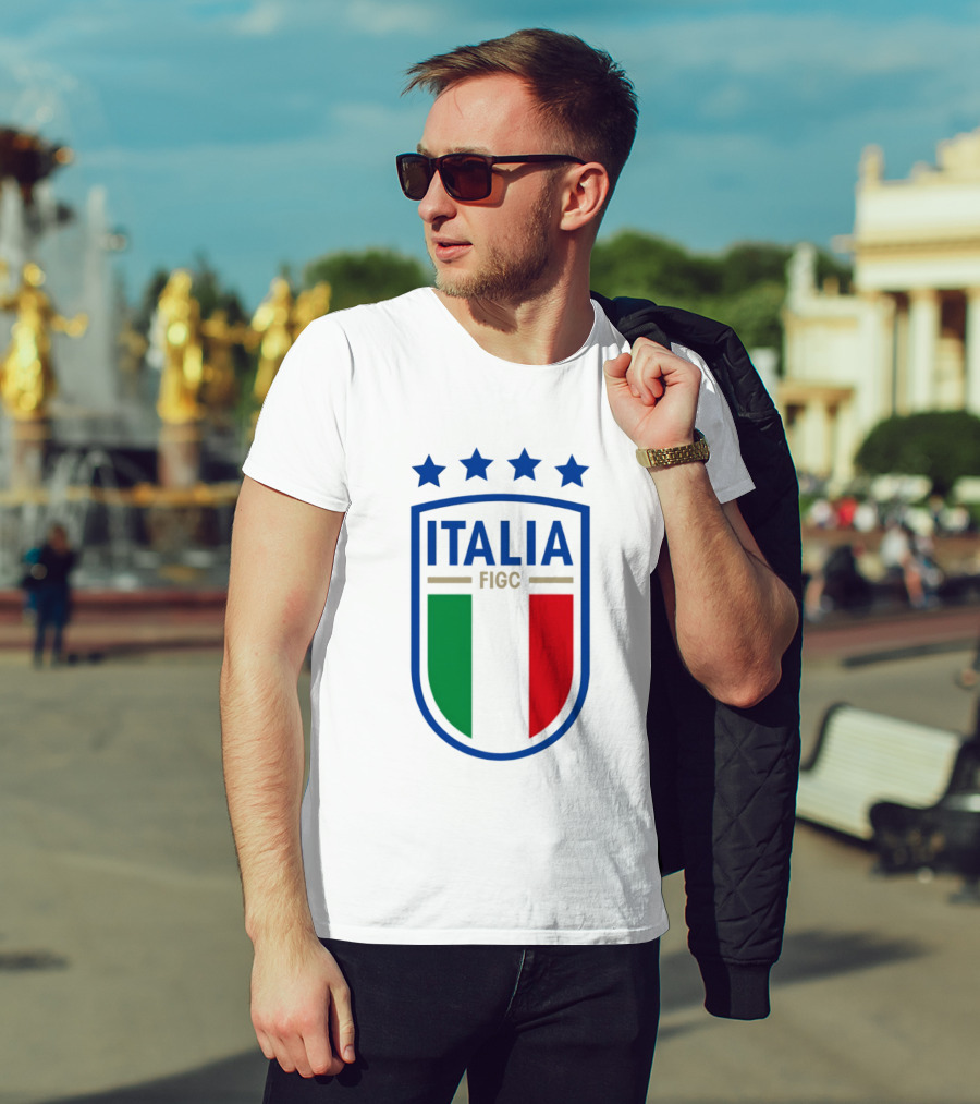 Italia FIGC Emblem Four Stars Badge Green White Red T-Shirt