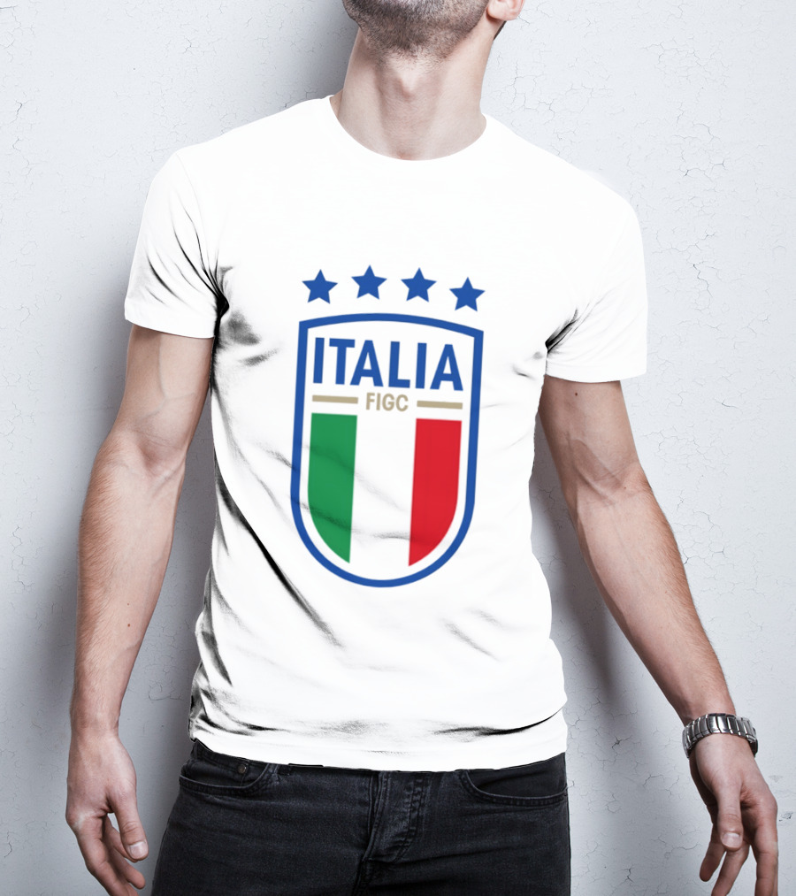 Italia FIGC Emblem Four Stars Badge Green White Red T-Shirt